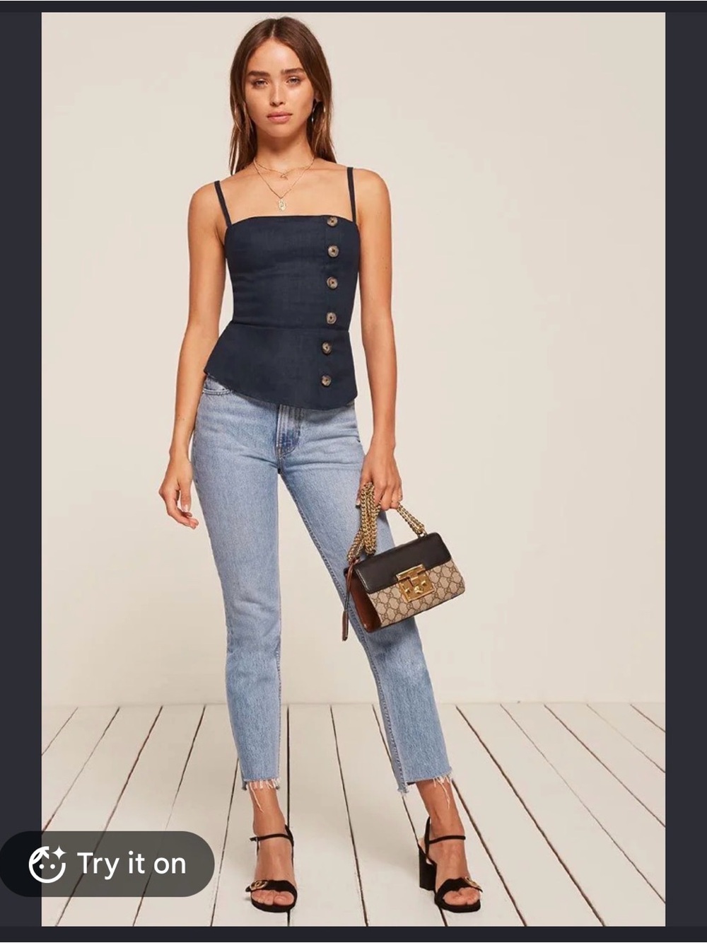 Reformation shell top navy S